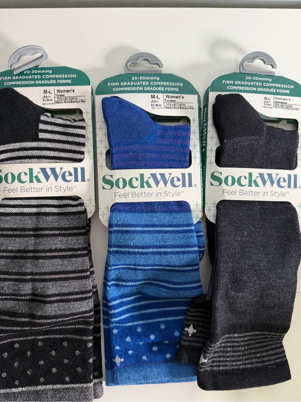 NEW Sockwell 20-30 mmHg Compression Socks Women M/L Merino Wool 3 Pairs
